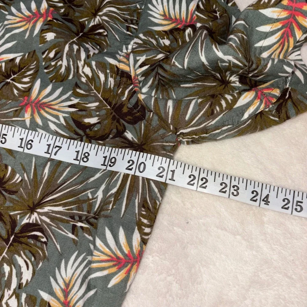 BANANA REPUBLIC Linen Shirt Mens M Green Tropical Camp Floral Slim Short‎ Sleeve